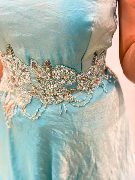 Ishani Aqua Blue Indo-Western Set with Sequin Waist Work