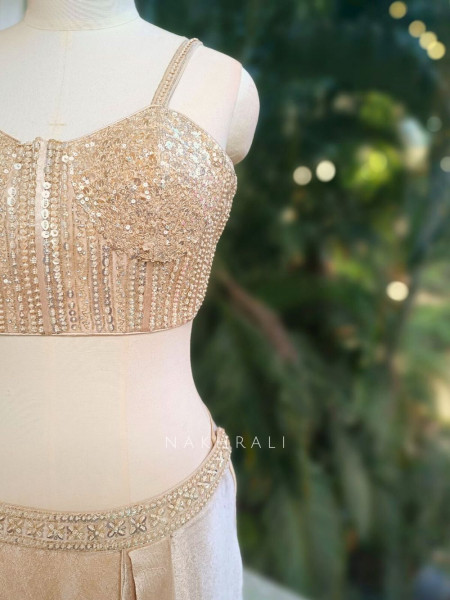 Roséveil Beige Corset Skirt Set with Sequin Work and Cape Shrug