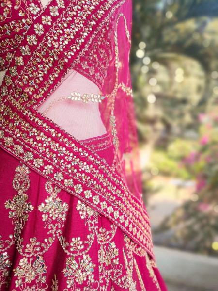 Vritika Magenta Unstitched Bridal Lehenga with Zari Sequin Work