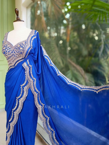 Myraea Thread and Sequin Embroidered Saree with Readymade Blouse