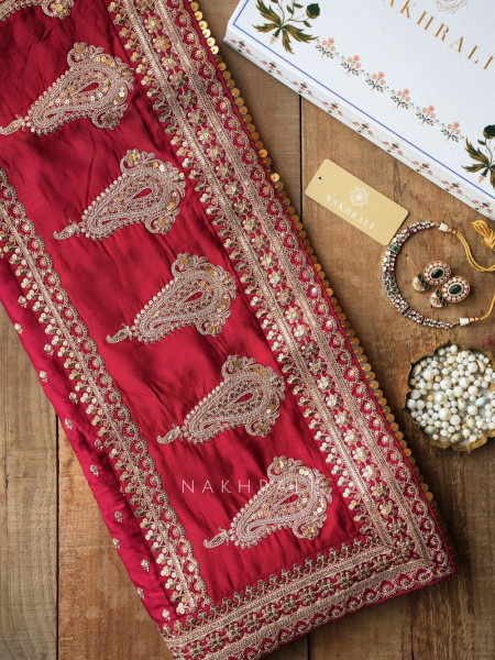 Rooh-Tara Maroon Pure Silk Crepe Saree