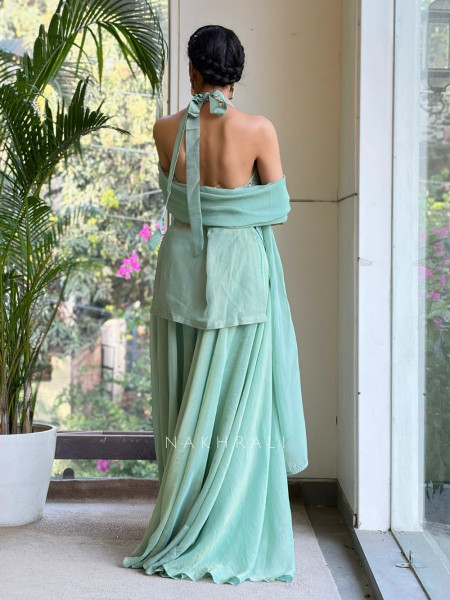 Zireya Sea Green Embellished Indo-Western Set