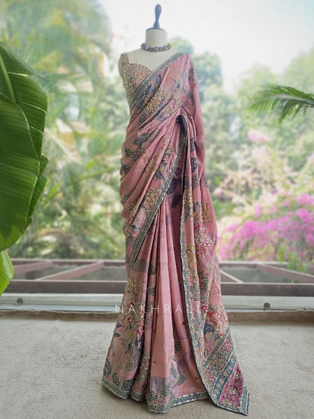 Iris Light Purple Saree with Mirror & Embroidery Blouse