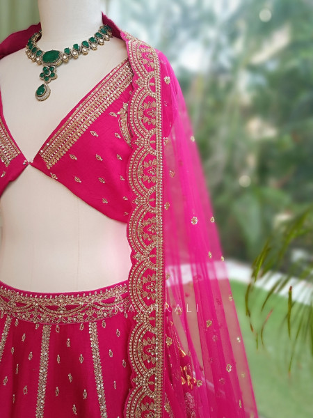 Pravya Magenta Raw Silk Unstitched Bridal Lehenga