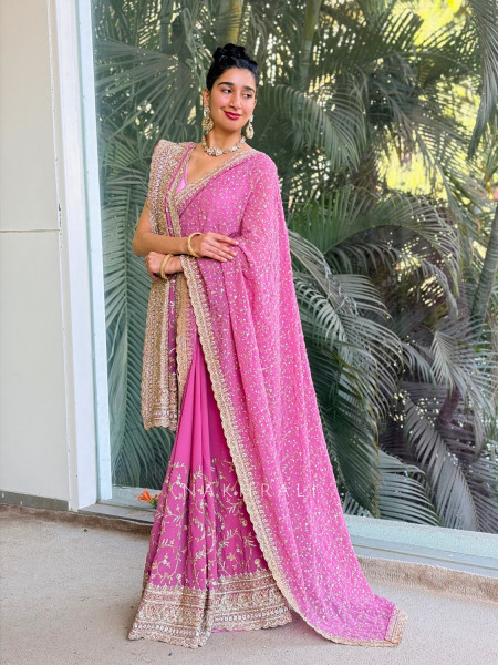Ajmal Pink Two-Piece Saree Set with Dupatta