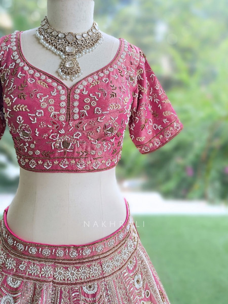Rosethorne Pink Bridal Lehenga With Zardozi, Resham & Jharokha Work