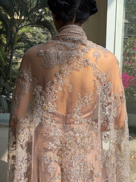 Elara Brown Indo-Western Skirt Set with Cape