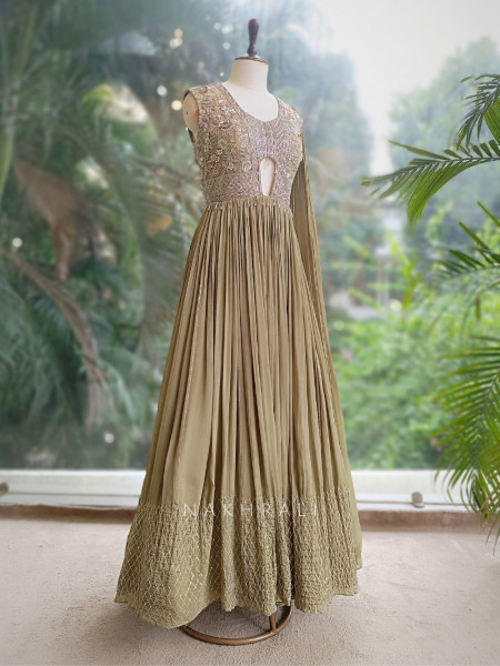Zyana Green Indo-Western Gown with Sequin Detailing