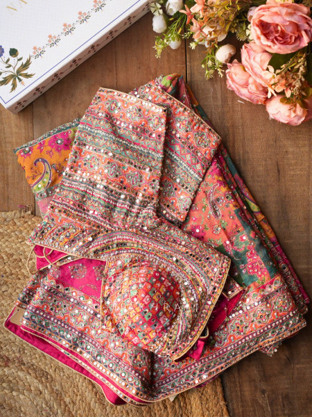 Rangvilasa Multicolor Mirror Embroidered Saree with Readymade Blouse