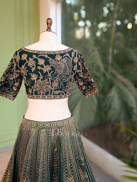 Rajwada Green Banarasi Lehenga with Zari and Sequin Work