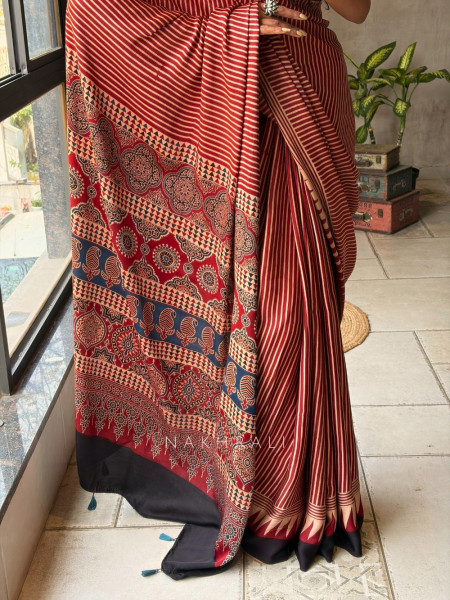 Raabta Red Modal Saree with Ajrak Border