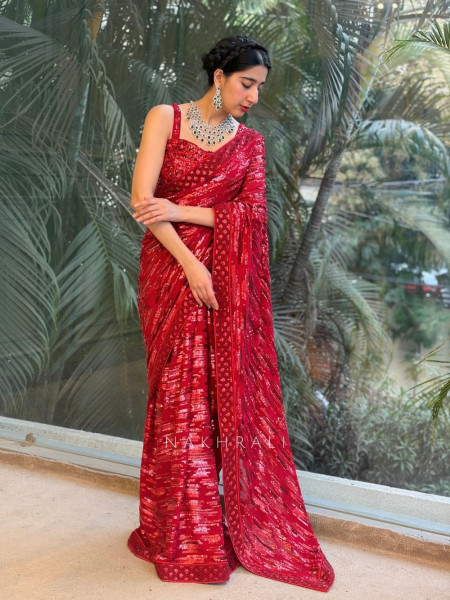 Iraaya Red Sequin Saree
