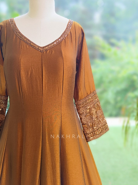 Yashvika Brown Raw Silk  Anarkali Suit Set