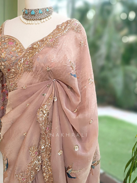 Avian Whimsy Light Purple Pure Organza Saree