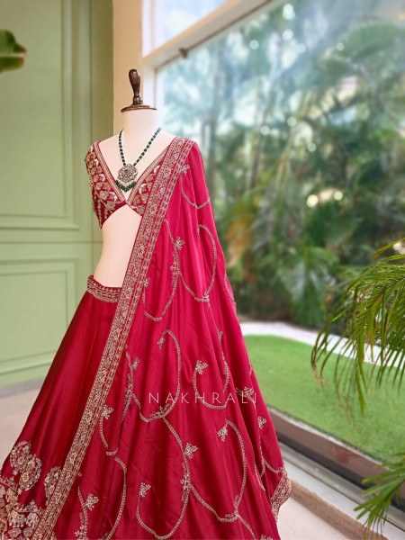 Gul-E-Rani Crimson Red Heritage Raw Silk Bridal Lehenga Set