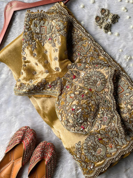 Swarnim Avadh Golden Saree with Readymade Blouse