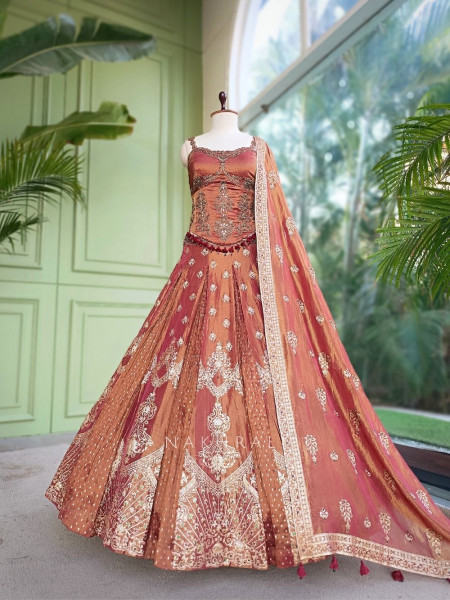 Surmayi Pink Onion Tissue Silk Indo-Western Lehenga