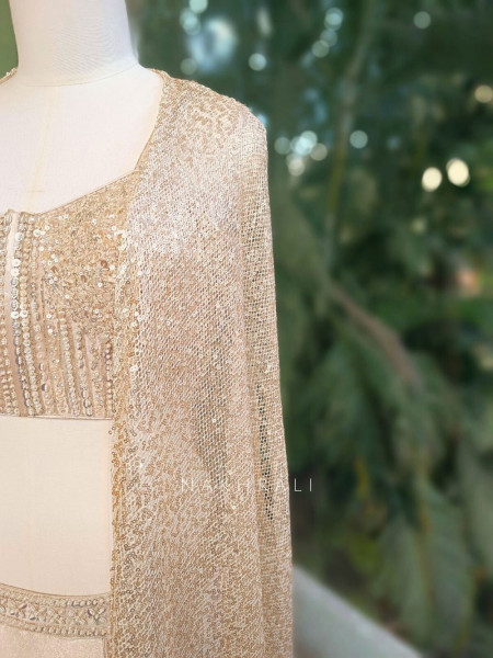 Roséveil Beige Corset Skirt Set with Sequin Work and Cape Shrug