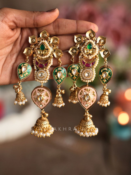 Saanjh Kundan Enamel Jhumka Earrings
