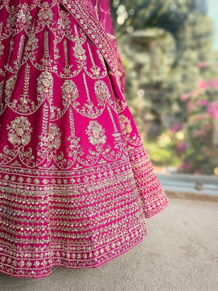 Vritika Magenta Unstitched Bridal Lehenga with Zari Sequin Work