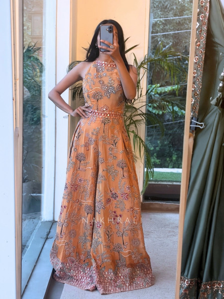 Ishvani Mustard Chanderi Silk Indo-Western Jumpsuit