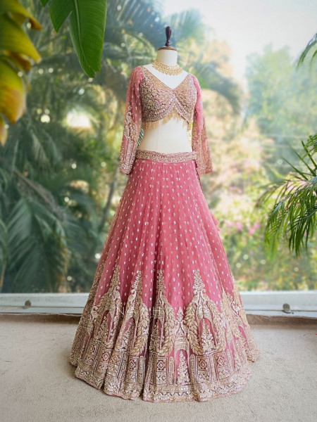 Rivasha Pink Embroidered Bridal Lehenga with Sequin and Bead Work