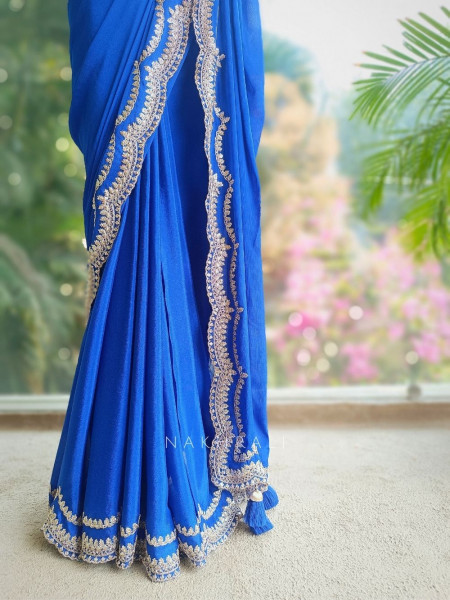 Myraea Thread and Sequin Embroidered Saree with Readymade Blouse