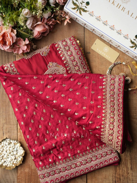 Rooh-Tara Maroon Pure Silk Crepe Saree