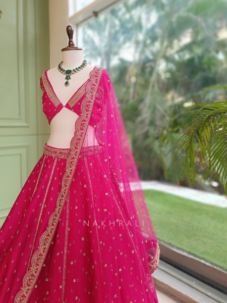 Pravya Magenta Raw Silk Unstitched Bridal Lehenga