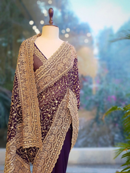 Vanya Wine Zari Sequin Saree