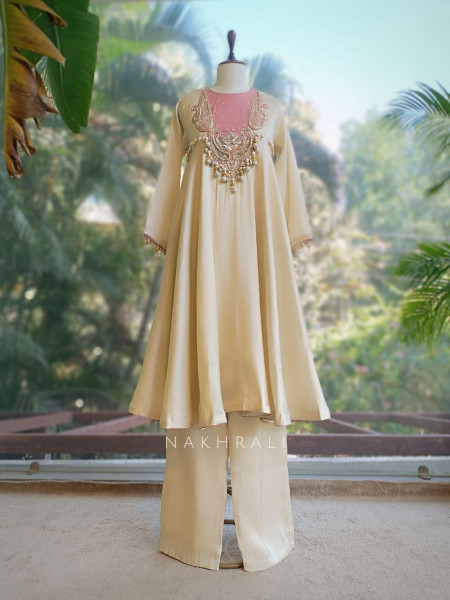 Shahi Noor Pink Onion Suit Set with Zari and Bead Work