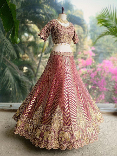 Rivana Maroon Bridal Lehenga with Zari and Sequin Work