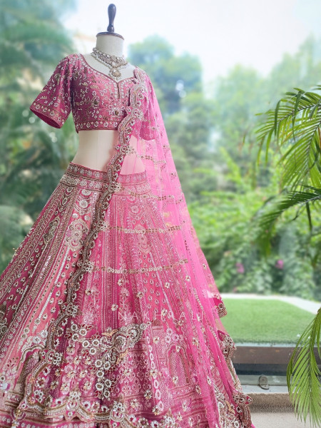 Rosethorne Pink Bridal Lehenga With Zardozi, Resham & Jharokha Work