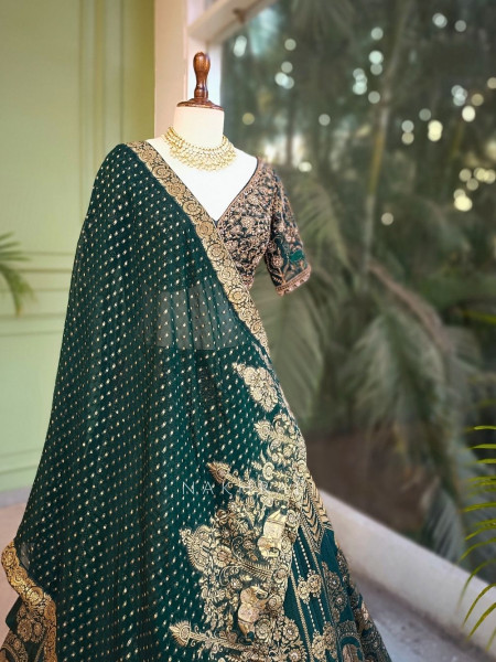 Rajwada Green Banarasi Lehenga with Zari and Sequin Work