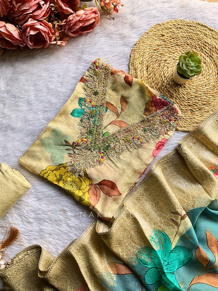 Image of Niva Cream Floral Dress Material