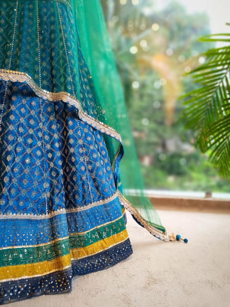 Elaris Blue Raw Silk Lehenga Set with Hand Embellishment