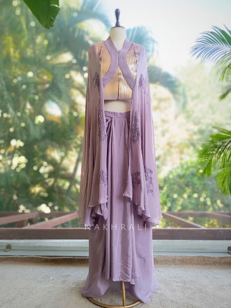 Elyra Purple Contemporary Indo-Western Cape Co-ord Set