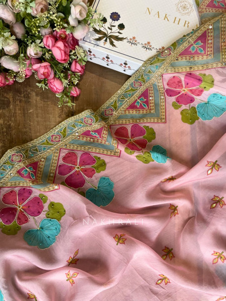 Gulrani Pink Embroidered Dress Material with Floral Geometric Work
