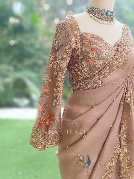 Avian Whimsy Light Purple Pure Organza Saree
