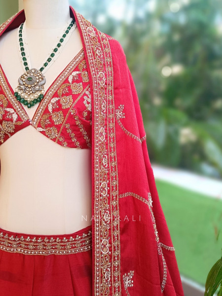 Gul-E-Rani Crimson Red Heritage Raw Silk Bridal Lehenga Set