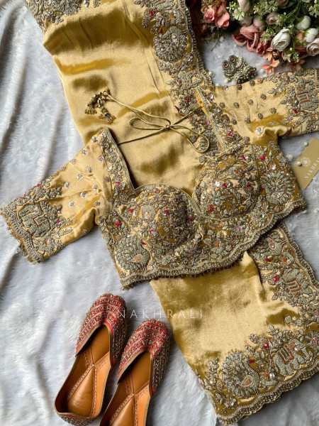 Swarnim Avadh Golden Saree with Readymade Blouse