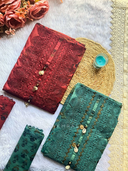 Tarang Teal Floral Embroidered Dress Material Set