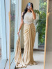 Ruched Beige Halter Neck Crop Top Skirt Set with Cut Dana, Pearl and Bead Work