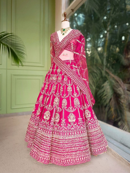 Vritika Magenta Unstitched Bridal Lehenga with Zari Sequin Work