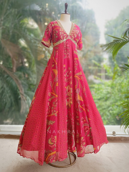 Hoor Red Anarkali Dupatta Set with Mirror & Sequin Work