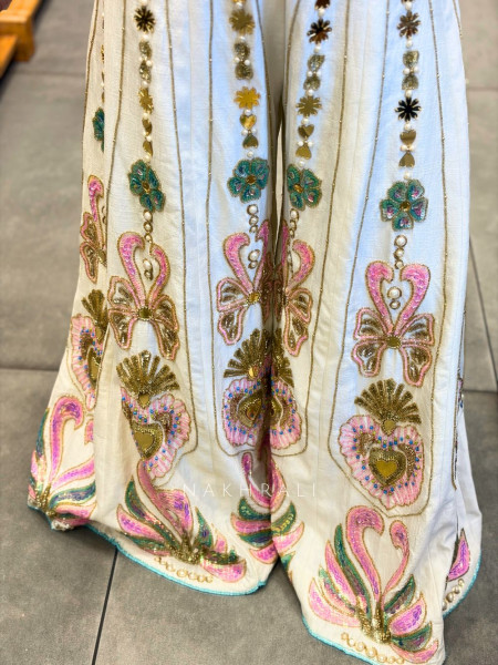 Nymera White Embellished Jumpsuit with Mirror Bead Work