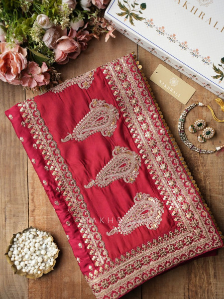 Rooh-Tara Maroon Pure Silk Crepe Saree