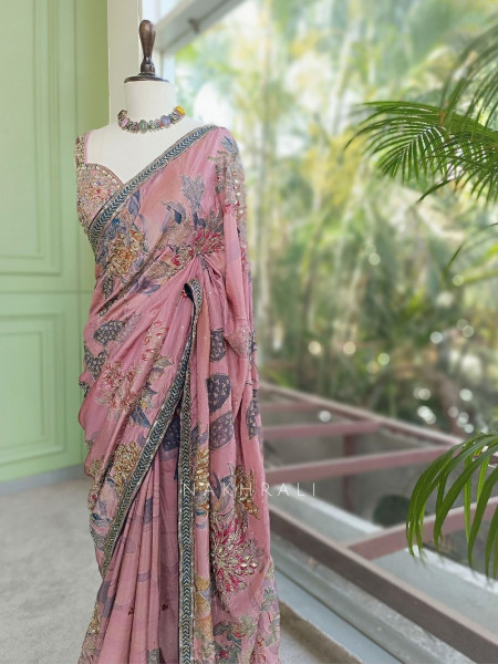 Iris Light Purple Saree with Mirror & Embroidery Blouse