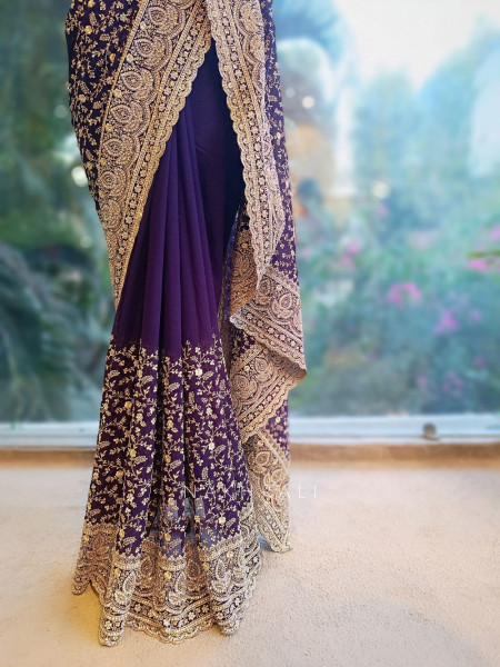 Vanya Wine Zari Sequin Saree