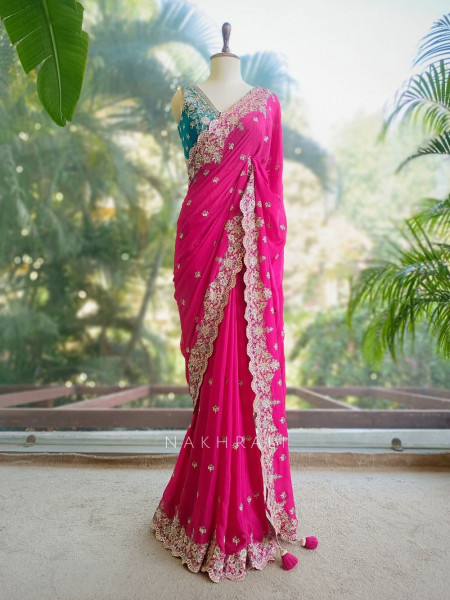 Zynira Magenta Saree with Zari Sequin Work